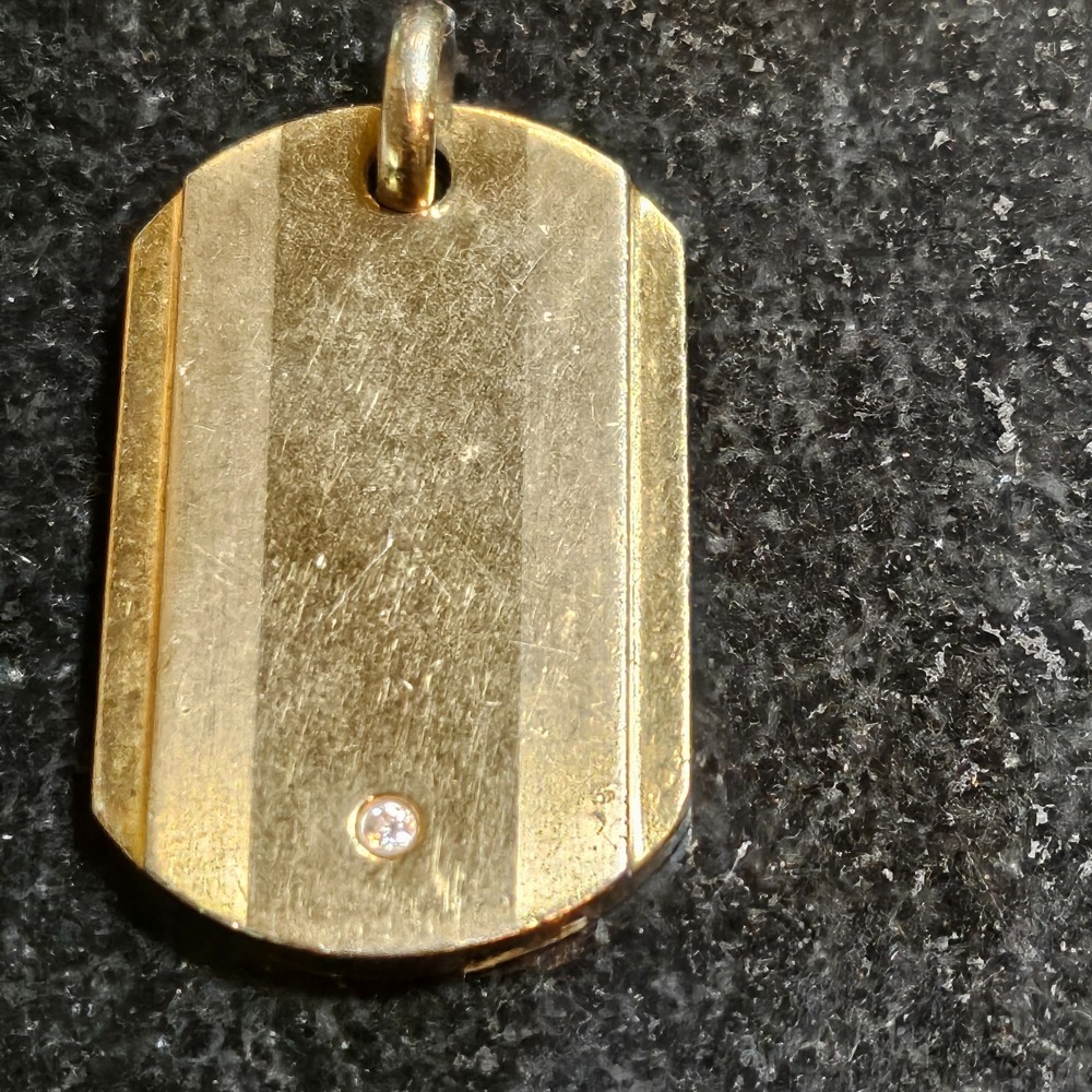 Men's Gold-Tone Stainless Steel Dog Tag W/Small Bezel Set Single Gemstone